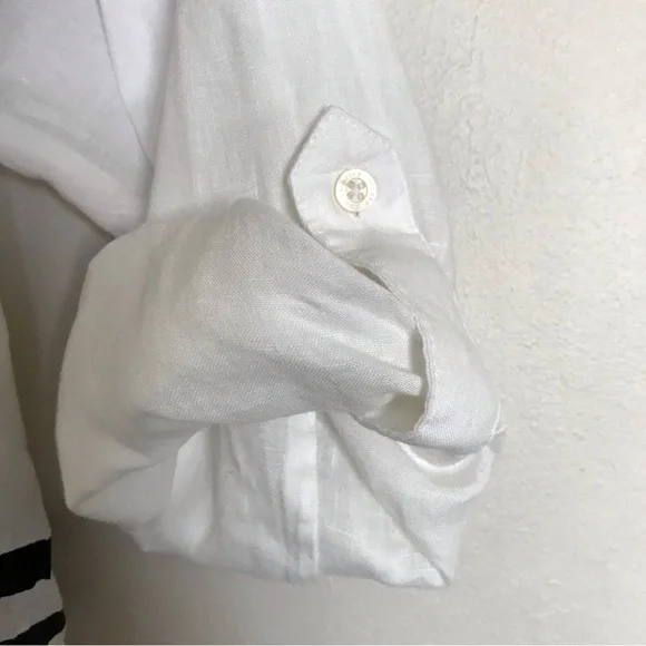 Lauren Ralph Lauren Striped Linen Tunic Top Size 2X White Band Collar Relax Fit - Picture 6 of 15